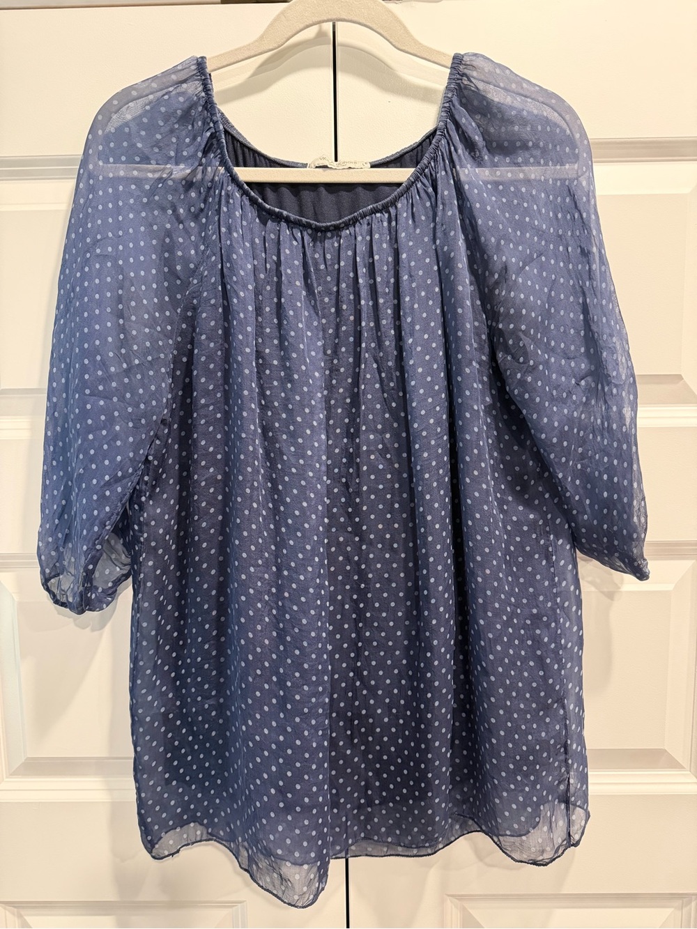 Viola Borhi Silk Navy Blue Polka Dot Sheer Blouse